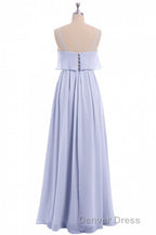Lavender Chiffon Spaghetti Straps Ruffled A Line Long Dresses
