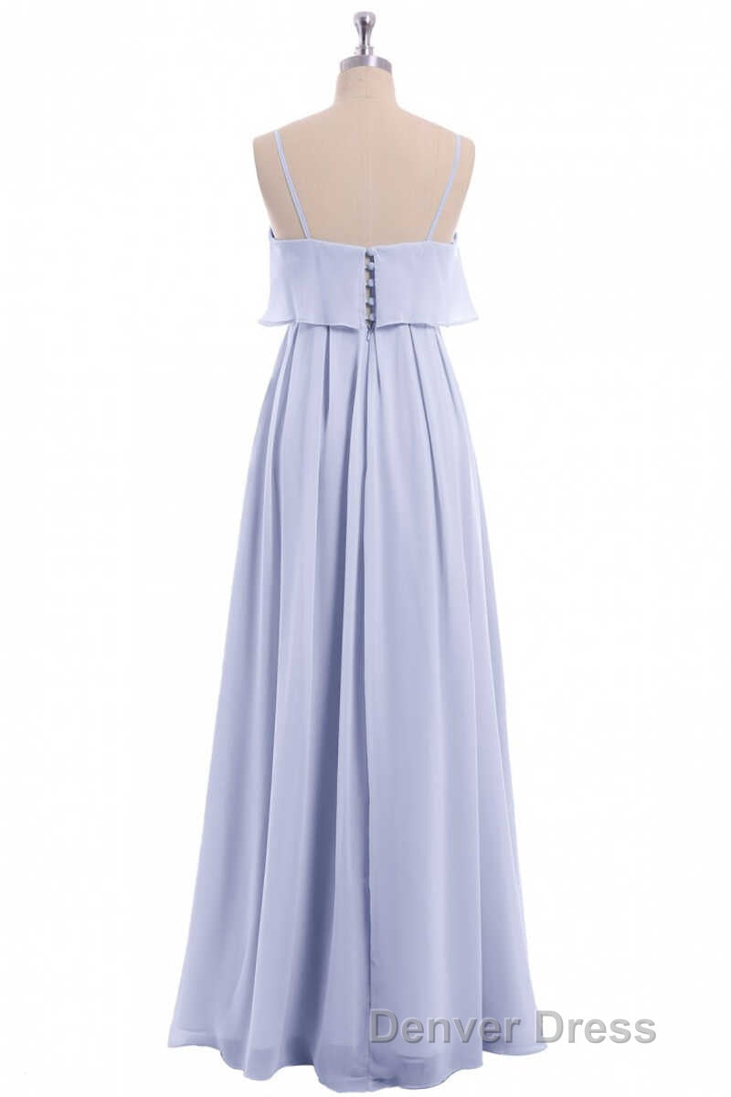 Lavender Chiffon Spaghetti Straps Ruffled A Line Long Dresses