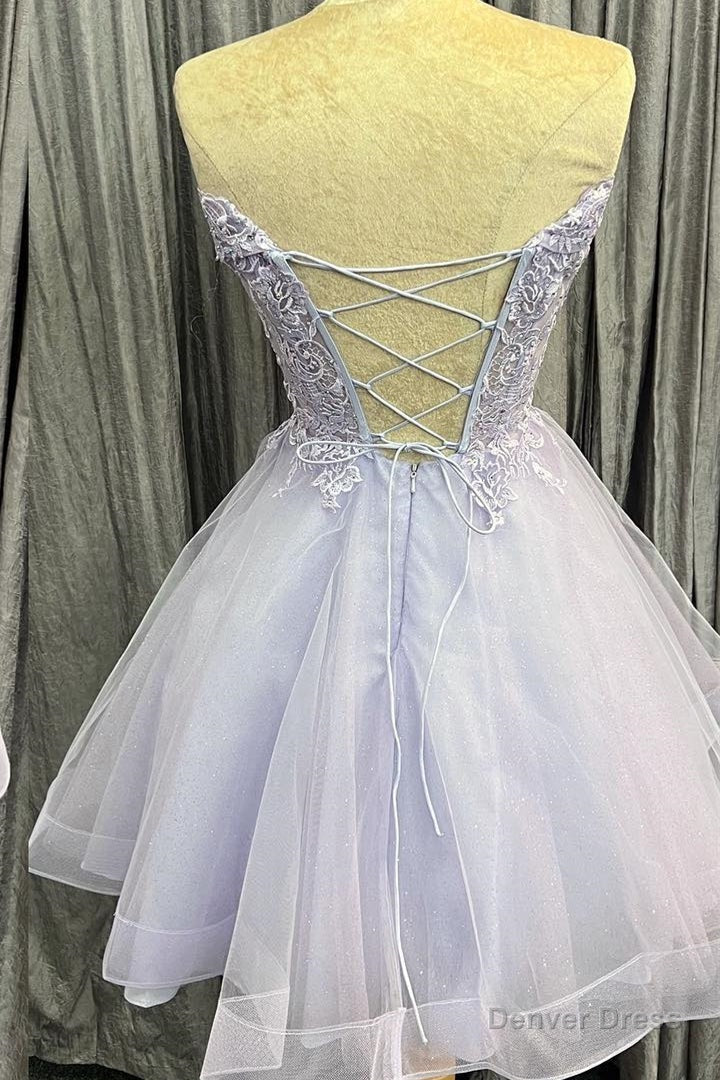 Lavender Strapless Appliques Tulle Lace-Up Homecoming Dress Secondary image