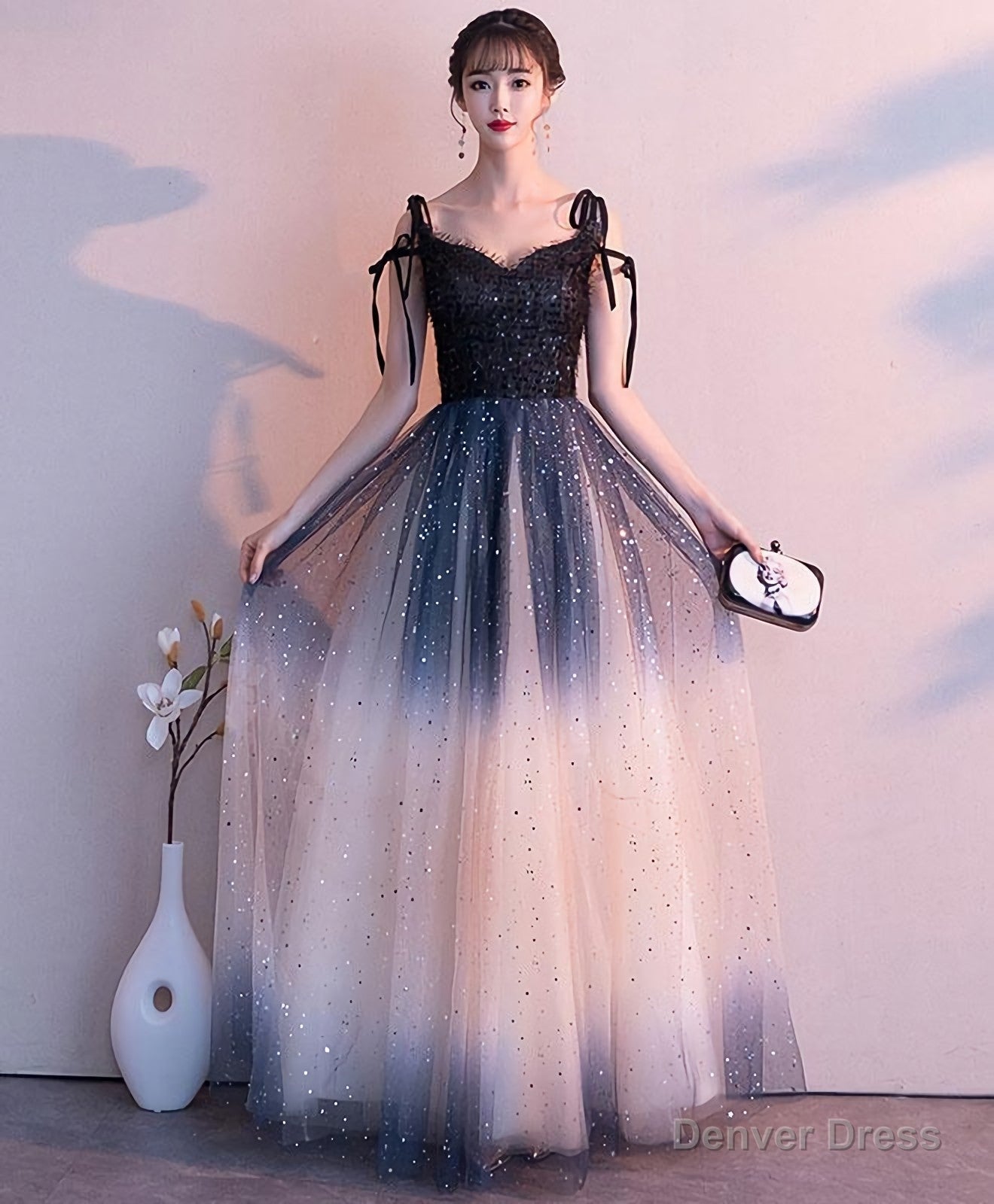 Black Sweetheart Tulle Sequin Long Prom Dress, Black Prom Dresses Secondary image