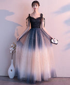 Black Sweetheart Tulle Sequin Long Prom Dress, Black Prom Dresses