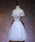 Cute Gray Blue Tulle Short Prom Dress, Gray Homecoming Dresses