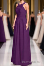 Magenta Chiffon Halter Cutout Back Long Bridesmaid Dresses