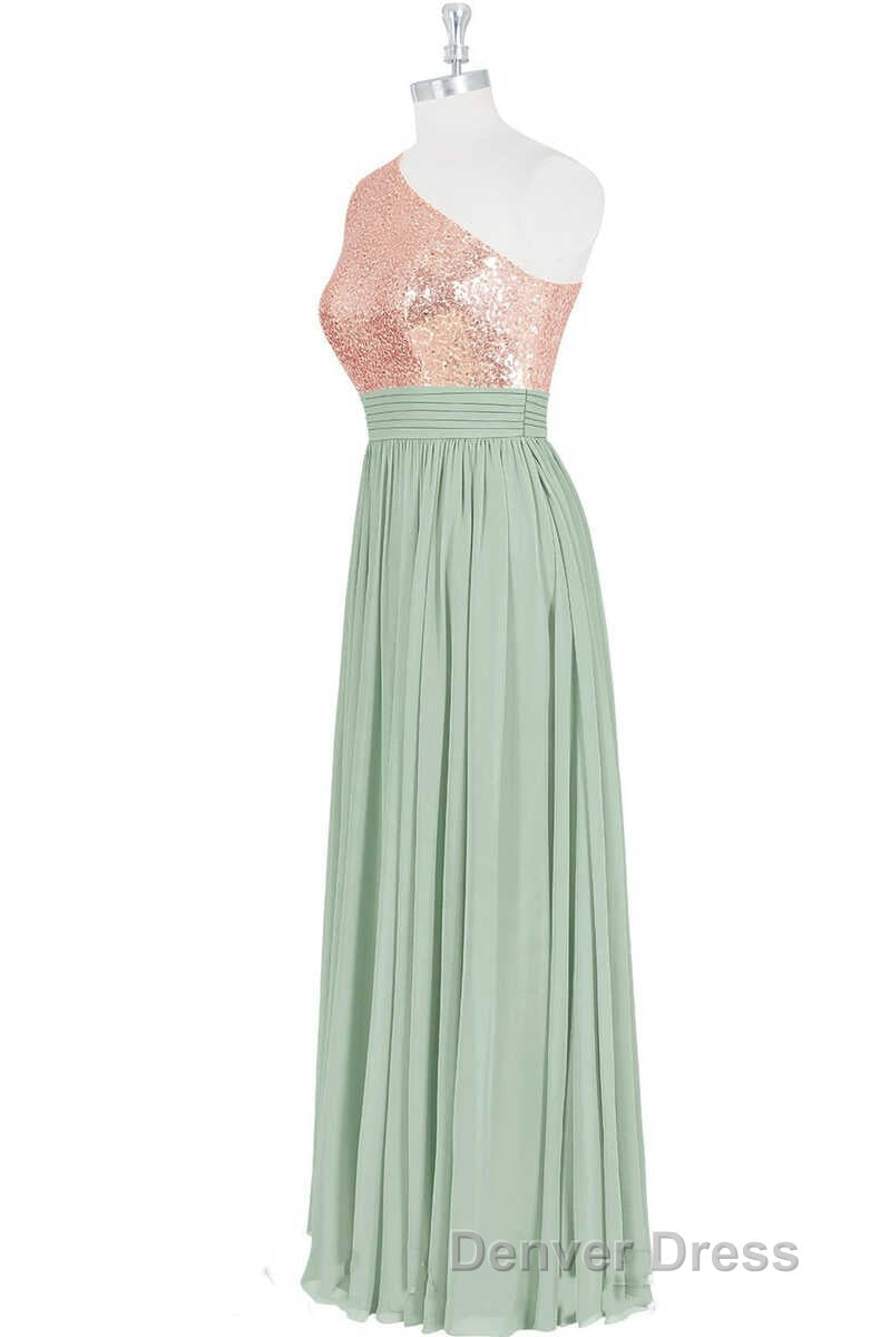 Rose Gold Sequins One Shoulder Long Bridesmaid Dresses Secondary image