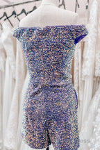 Dusty Sage Off The Shoulder Sequins Sheath Homecoming Romper
