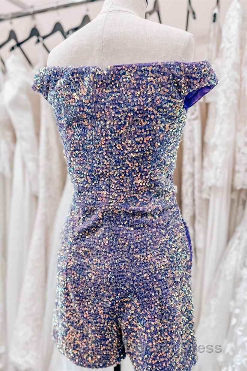 Dusty Sage Off The Shoulder Sequins Sheath Homecoming Romper