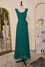Teal Ruffled Neck A-line Long Bridesmaid Dresses with Sash