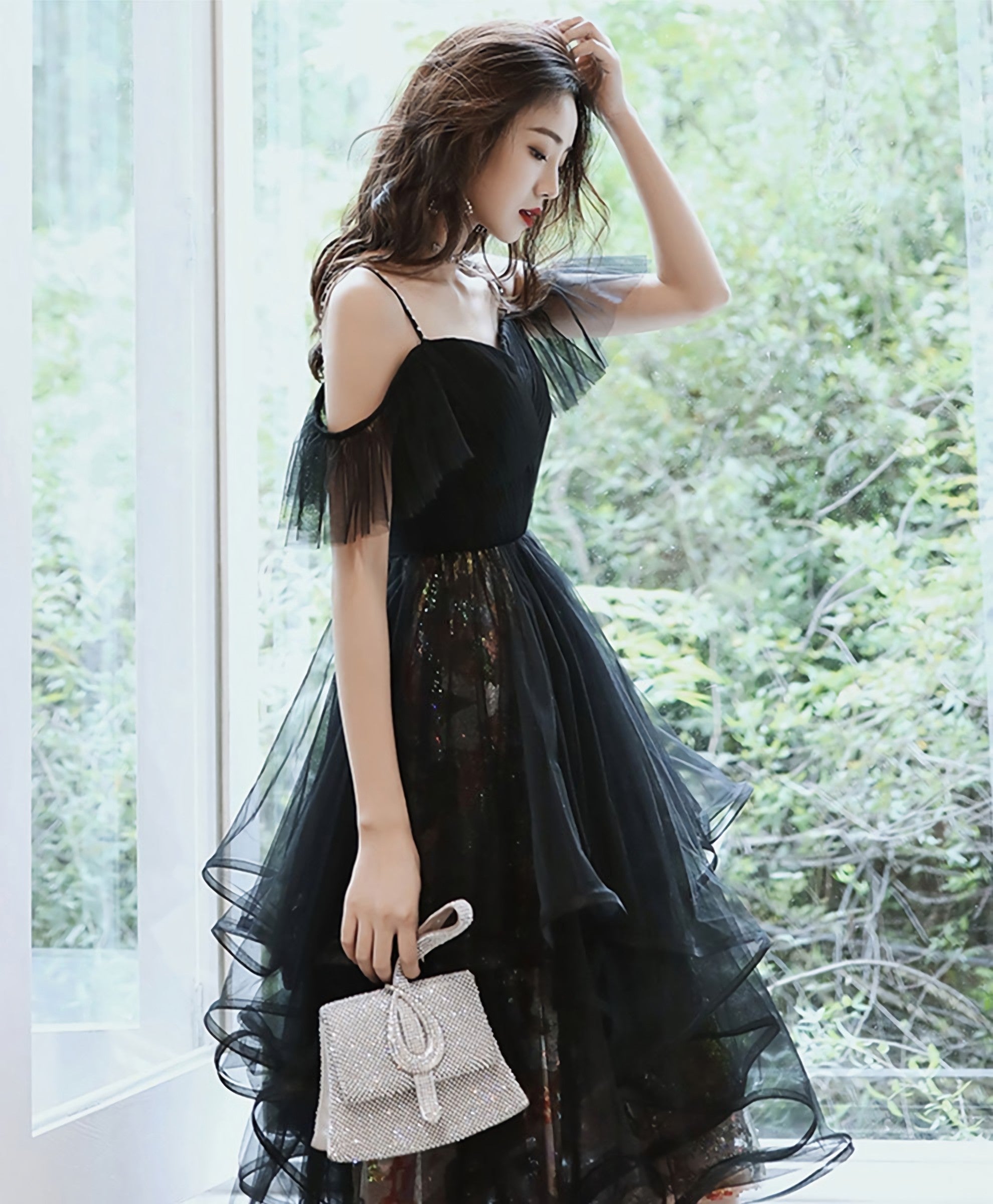 Black Tulle Short Prom Dress, Black Homecoming Dresses