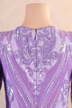 V Neck Mermaid Sweep Train Sequins Zipper Long Sleeve Prom Dresses