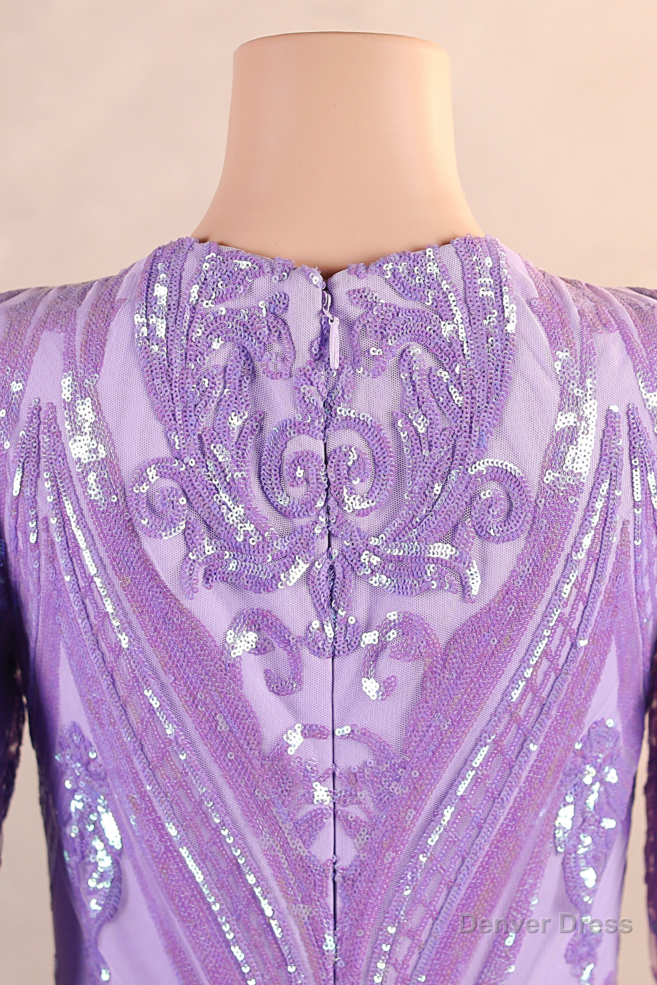 V Neck Mermaid Sweep Train Sequins Zipper Long Sleeve Prom Dresses