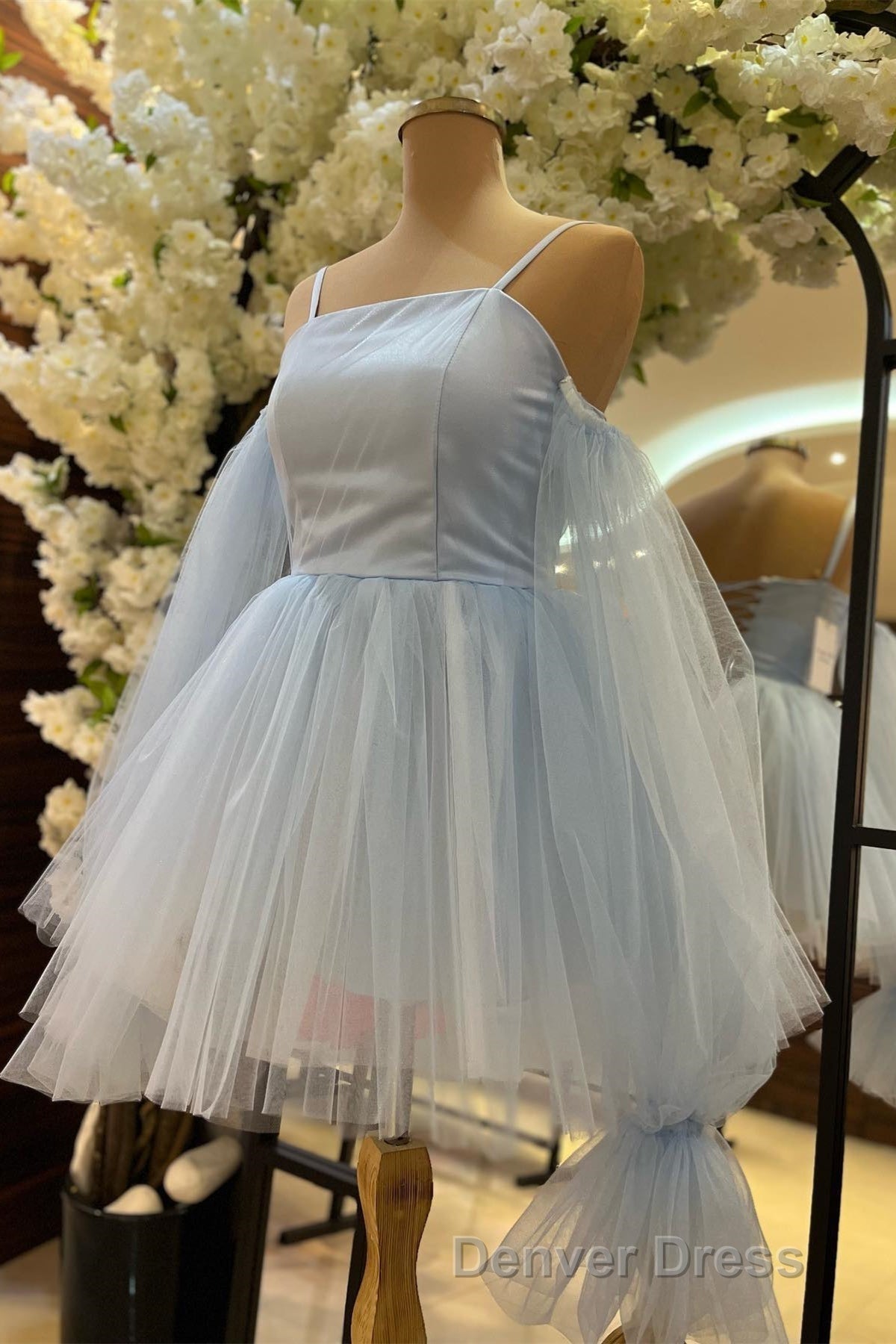 White Cold Shoulder Straps Puff Long Sleeves Homecoming Dresses