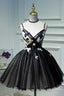 A Line Flower Black Lace Up Short Homecoming Dresses