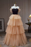 Champagne Off The Shoulder Prom Gowns A Line Tulle Long Prom Dresses