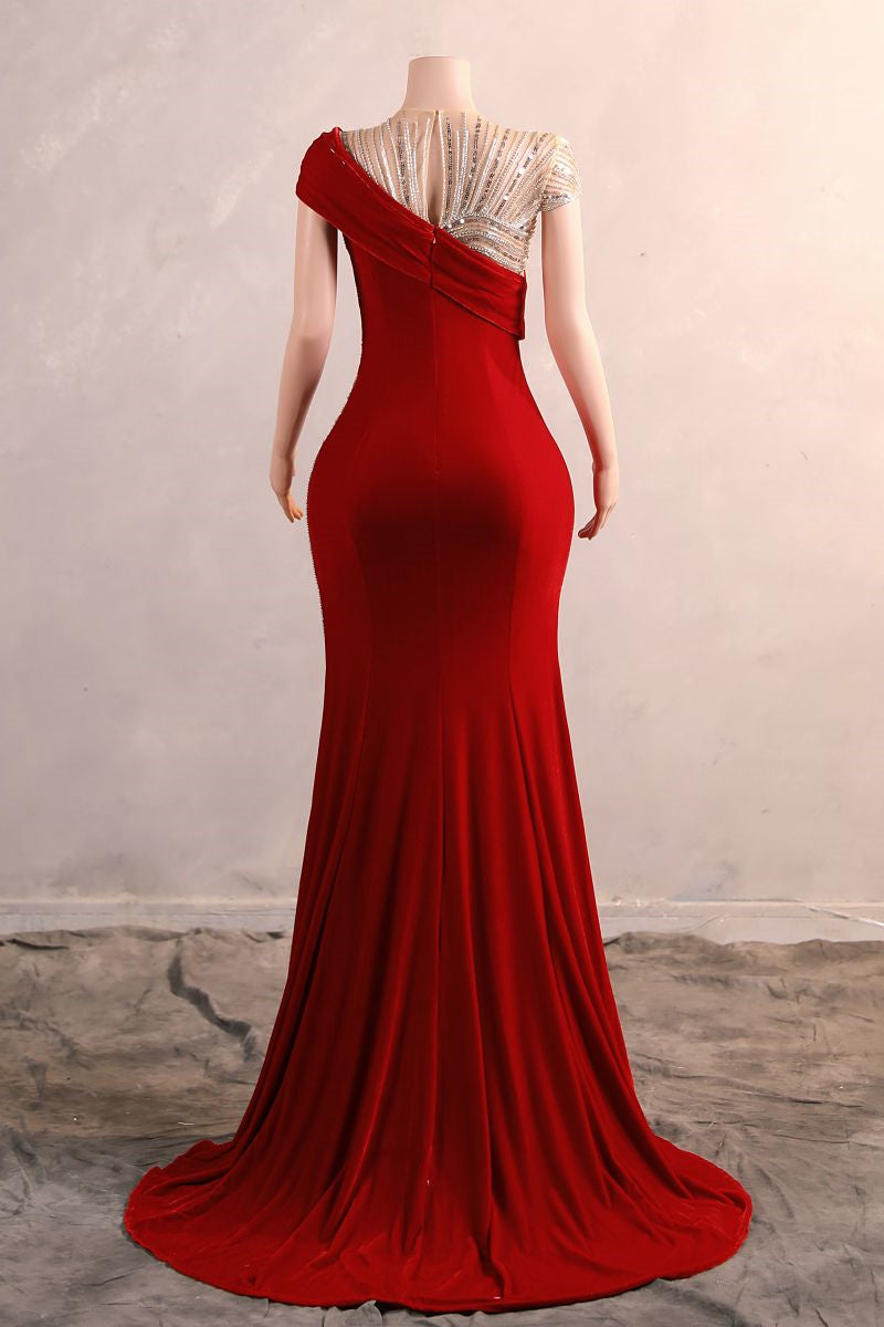 Crew One-Shoulder Empire Sweep Train Sequins Beading Evening Dress Secondary image