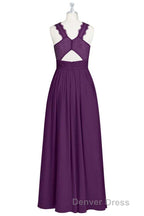 Magenta Chiffon Halter Cutout Back Long Bridesmaid Dresses