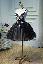 A Line Flower Black Lace Up Short Homecoming Dresses
