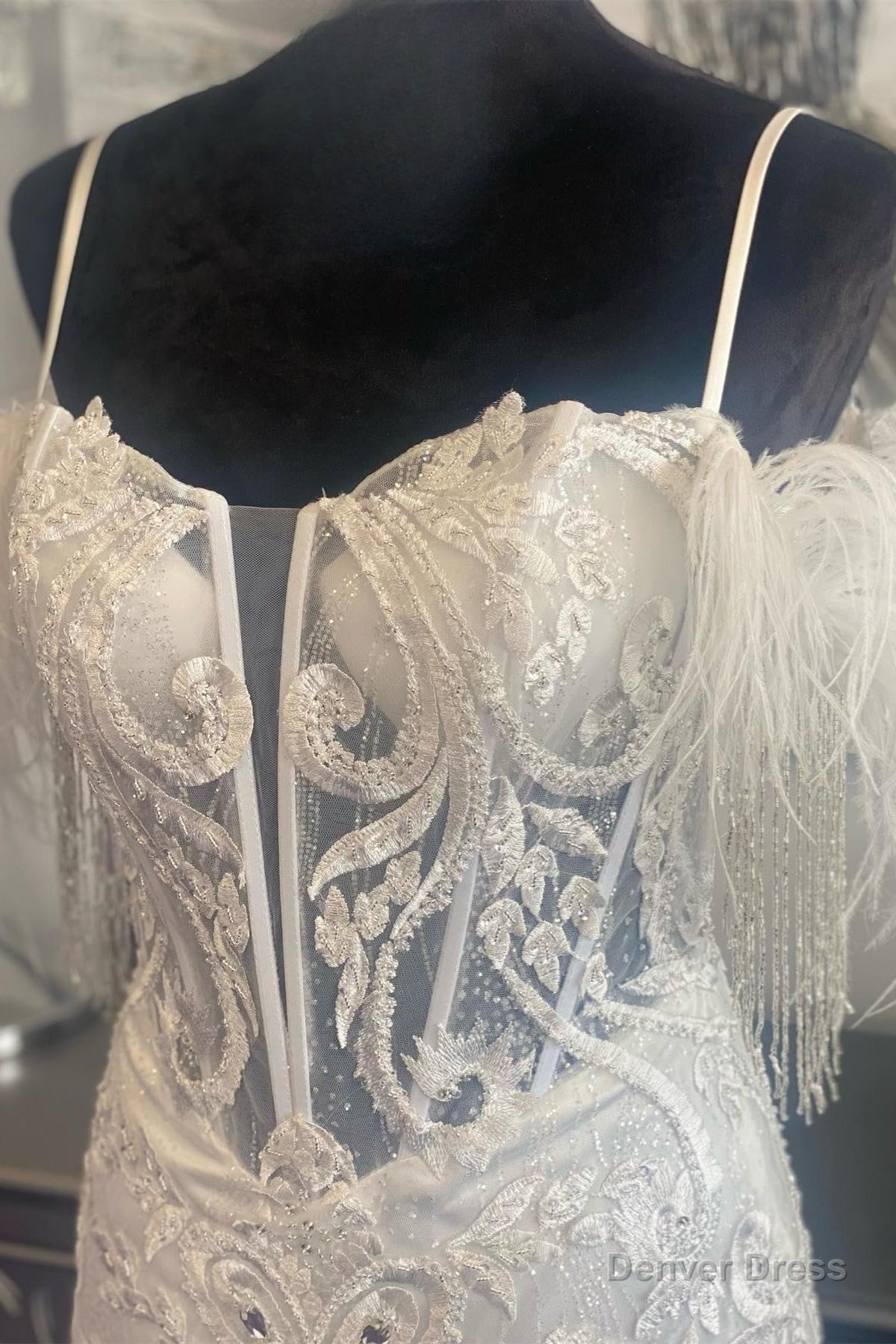 White Plunging V Neck Off The Shoulder Appliques Homecoming Dresses with Feathers Secondary image