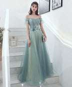 Green Tulle Lace Long Prom Dress Green Tulle Prom Dresses 1