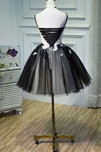 A Line Flower Black Lace Up Short Homecoming Dresses