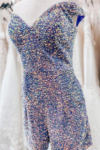 Dusty Sage Off The Shoulder Sequins Sheath Homecoming Romper