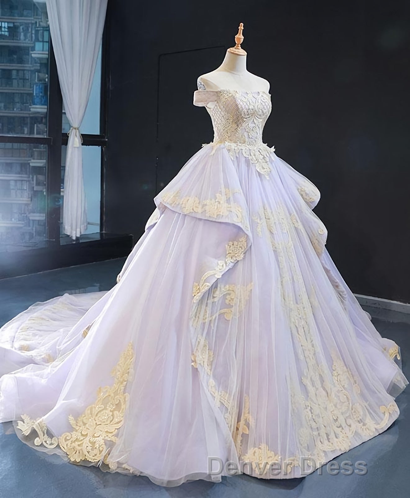 Purple Tulle Lace Long Prom Gowns Lace Tulle Long Prom Dresses