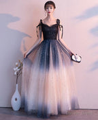 Black Sweetheart Tulle Sequin Long Prom Dress, Black Evening Dress