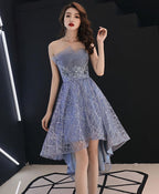 Blue Tulle High Low Prom Dress, Blue Homecoming Dresses