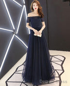 Dark Blue Tulle Long Prom Dress Blue Tulle Prom Dresses