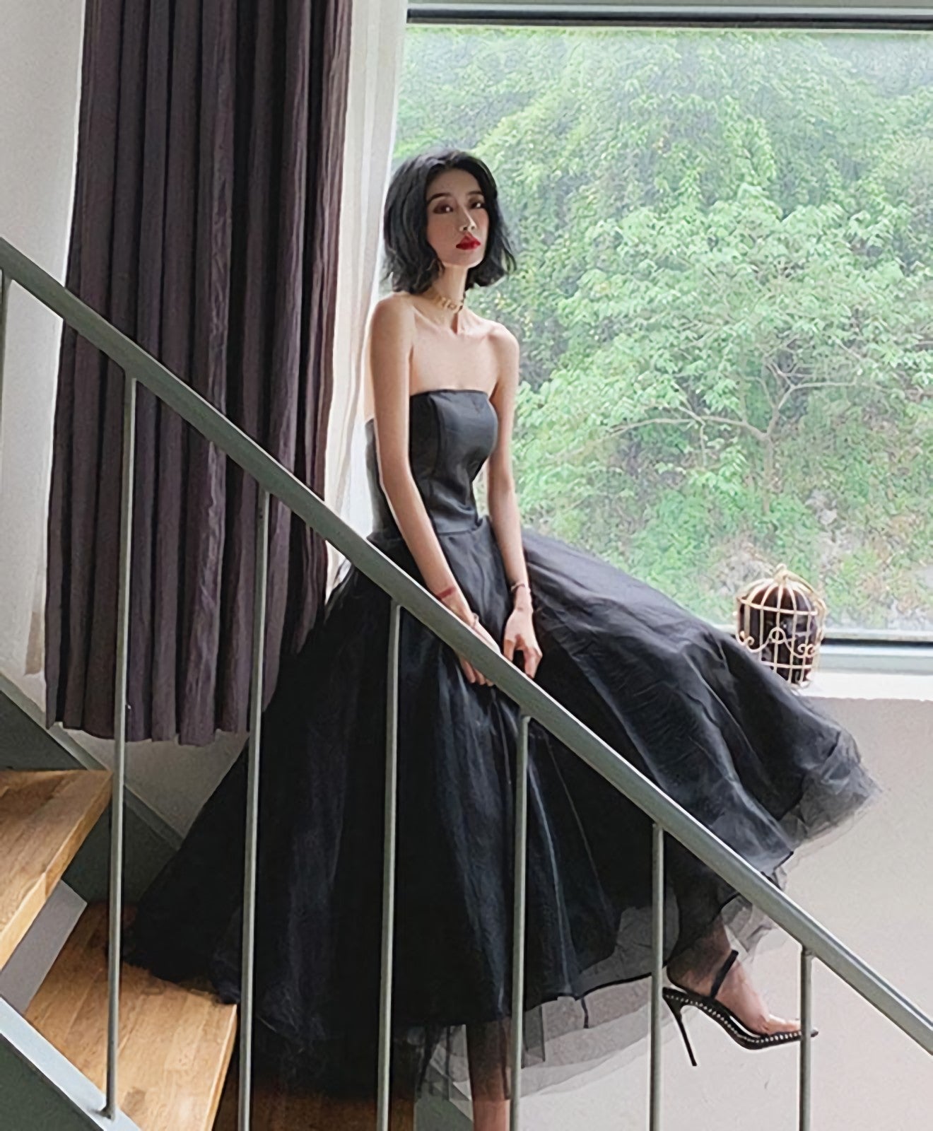 Black Tulle Short Prom Dress, Black Prom Dresses