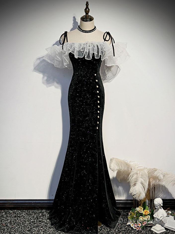 Black mermaid long prom Dress, black Prom Dresses