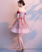 Pink Tulle Lace Short Prom Dress Pink Tulle Homecoming Dresses