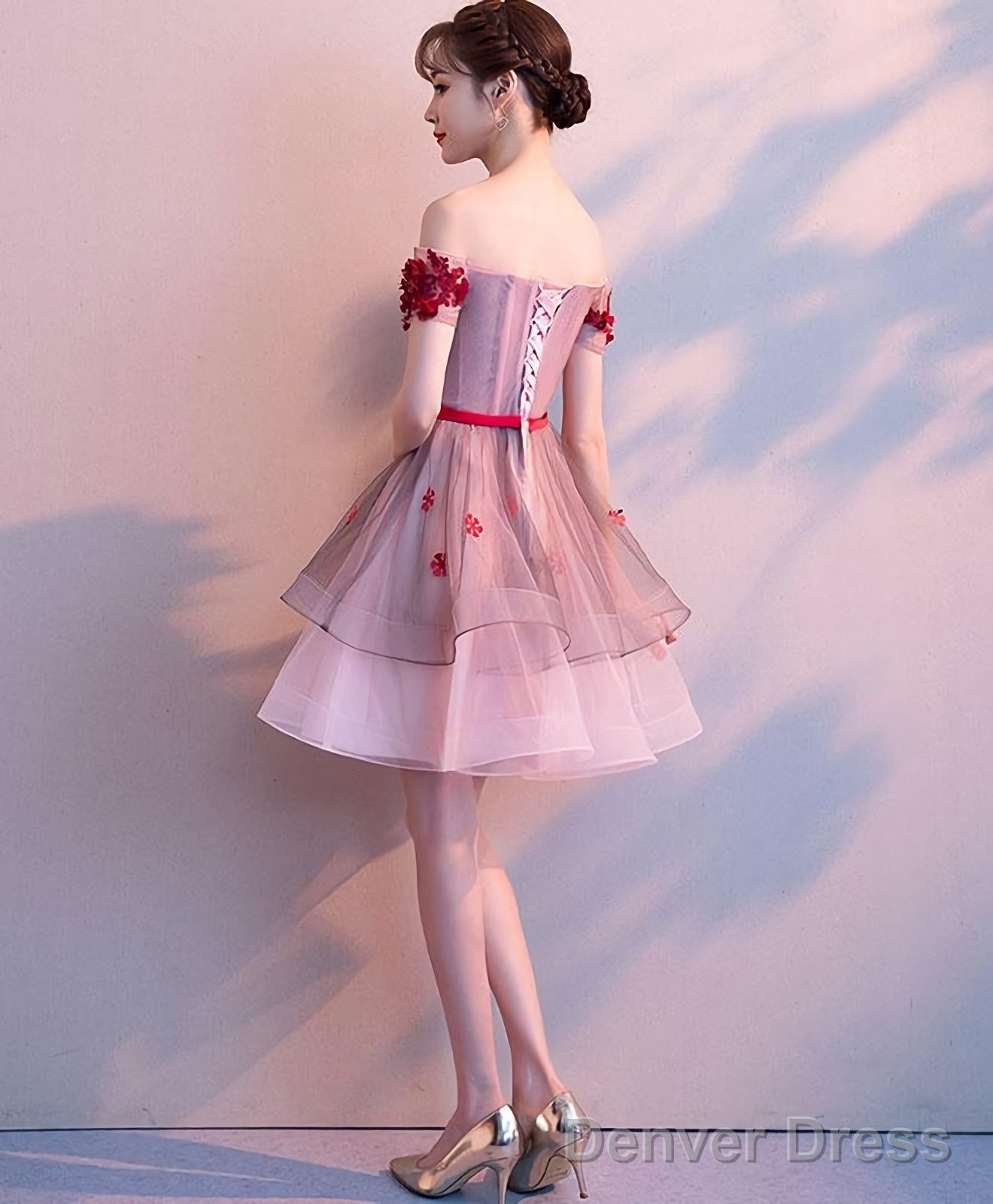 Pink Tulle Lace Short Prom Dress Pink Tulle Homecoming Dresses