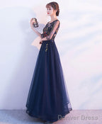 Dark Blue Tulle Lace Long Prom Dress Blue Prom Dresses