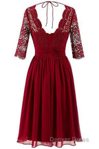 Burgundy A Line Knee Length V Neck 1 2 Sleeve Hollow Bridesmaid Dresses