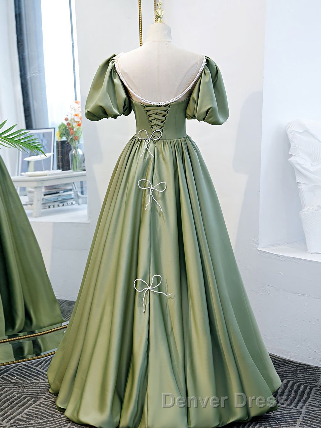Simple Green Satin Long Prom Dress, Green Prom Dresses