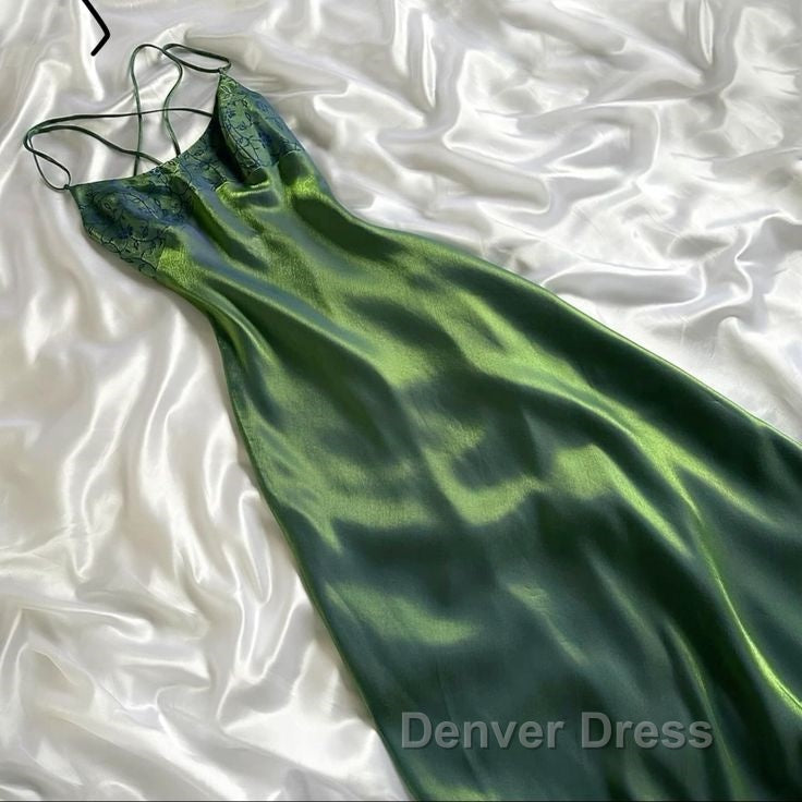 Vintage Green Simple Long Prom Dresses Secondary image