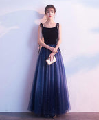 Simple Blue Tulle Long Prom Dress Blue Prom Dresses