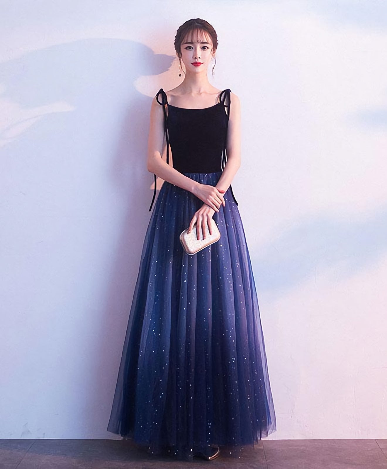 Simple Blue Tulle Long Prom Dress Blue Prom Dresses