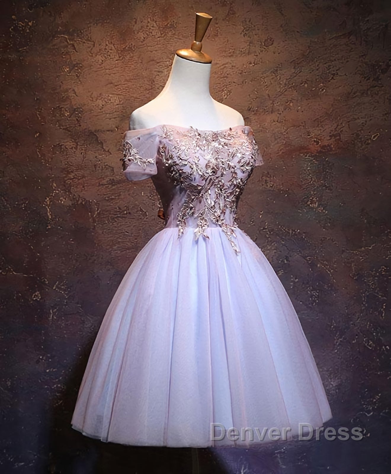 Cute Lace Applique Tulle Short Prom Dresses, Homecoming Dresses