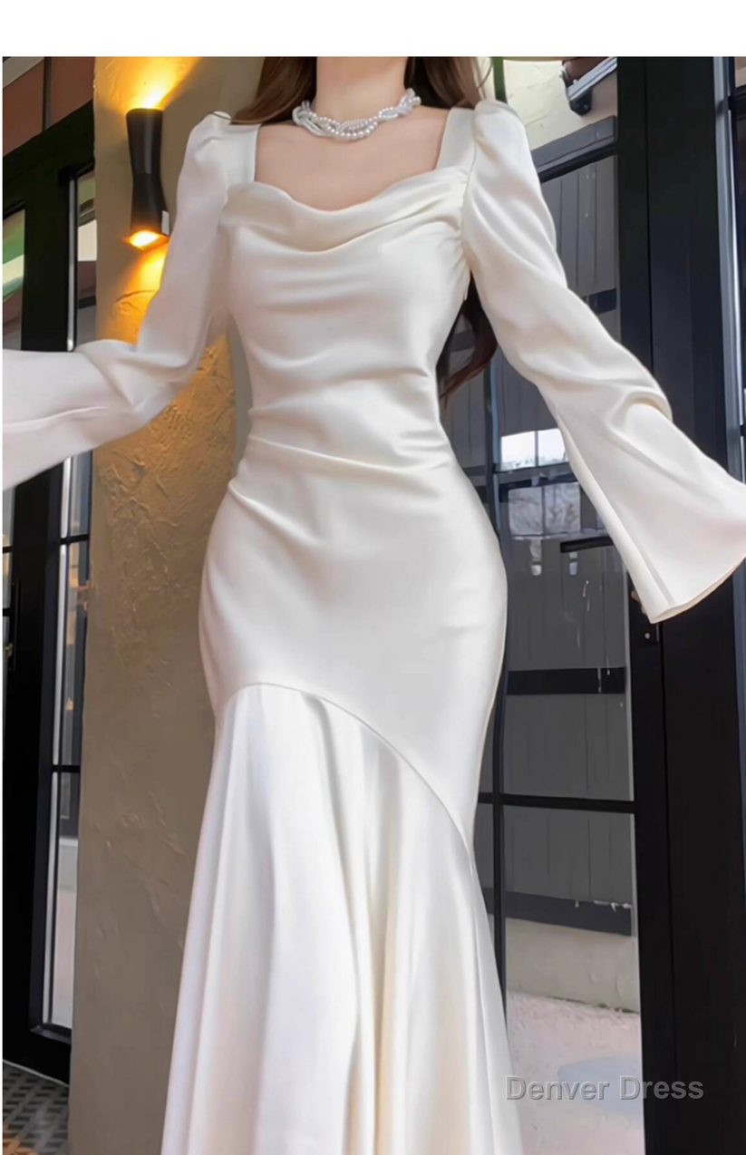 Elegant Mermaid Prom Dress Satin White Long Evening Dress Secondary image