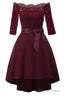 3/4 Sleeves Burgundy Off The Shoulder Party Dress Prom Gown