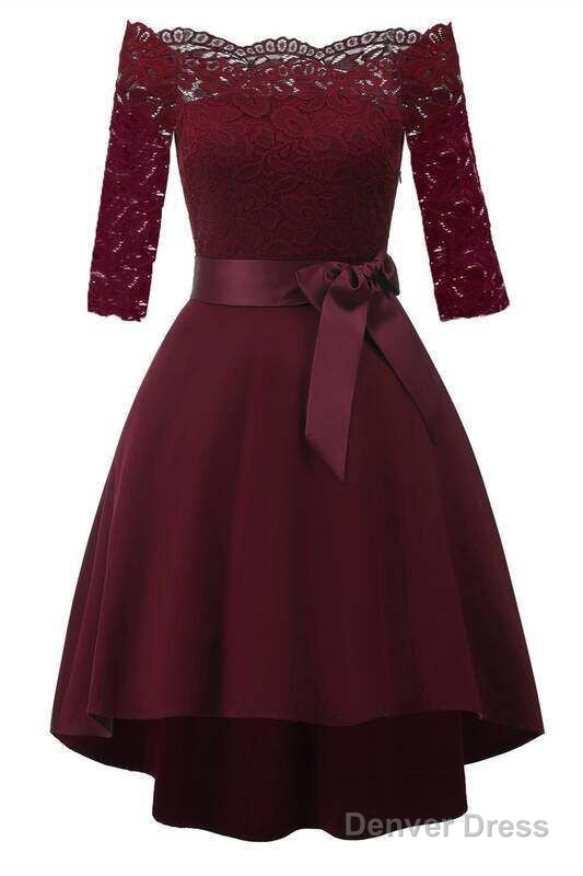 3/4 Sleeves Burgundy Off The Shoulder Prom Dresses Prom Gowns