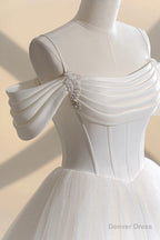 Ivory Tulle Off the Shoulder Prom Gowns, Elegant A Line Wedding Dresses