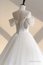 Ivory Tulle Off the Shoulder Prom Gowns, Elegant A Line Wedding Dresses
