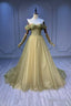 Green Tulle Long A-Line Prom Dress, Off the Shoulder Evening Party Dress
