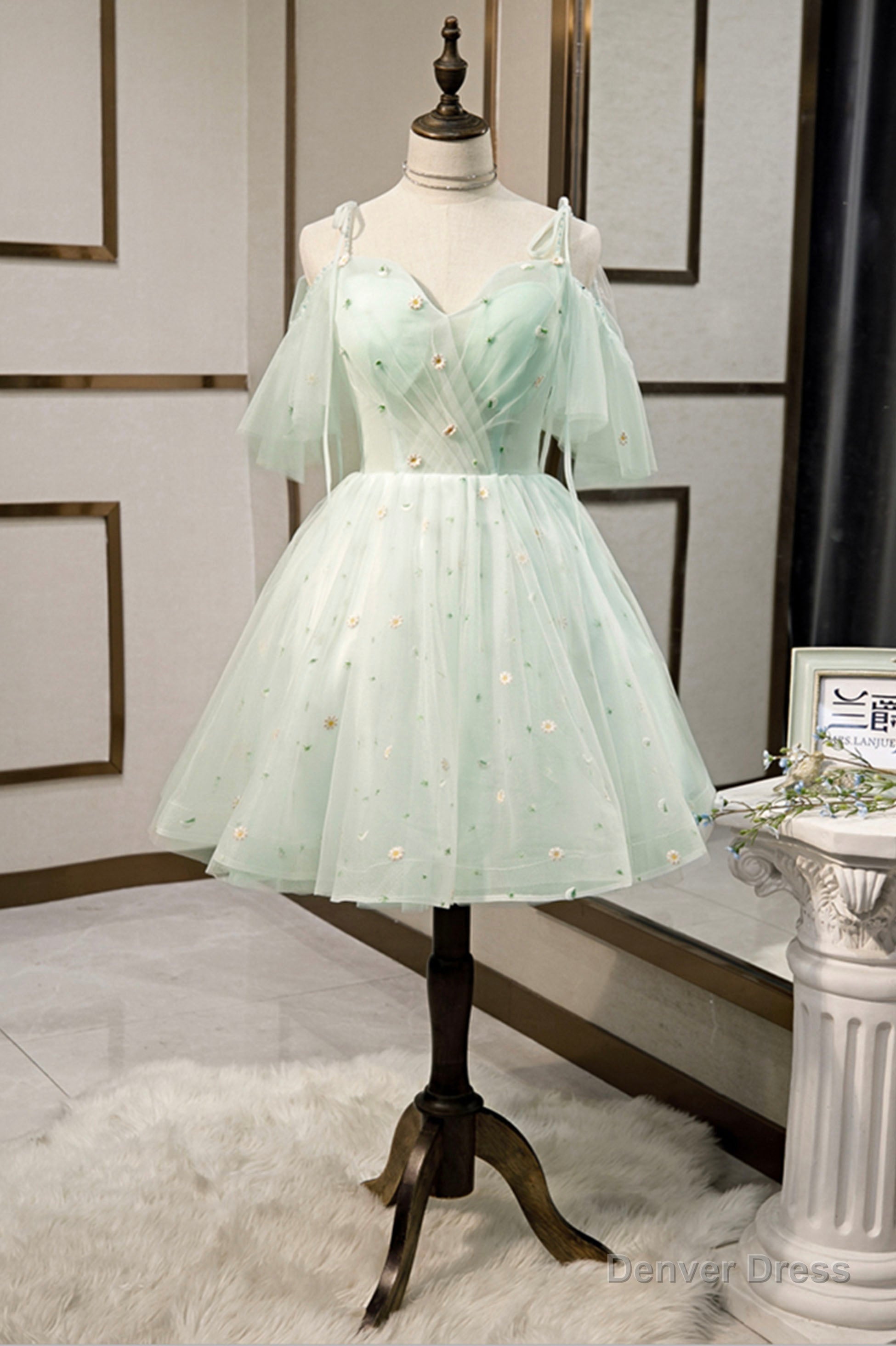 Mint Green Tulle Short Prom Dress, Cute A Line Prom Homecoming Dresses Main image