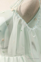 Mint Green Tulle Short Prom Dress, Cute A Line Prom Homecoming Dresses
