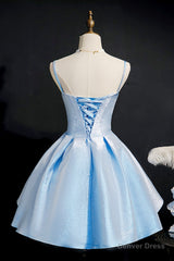 Simple Satin Short Prom Dress, A-Line Blue Party Dress