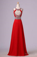2026 Gorgeous Red Beading Open Back Chiffon Prom Dresses
