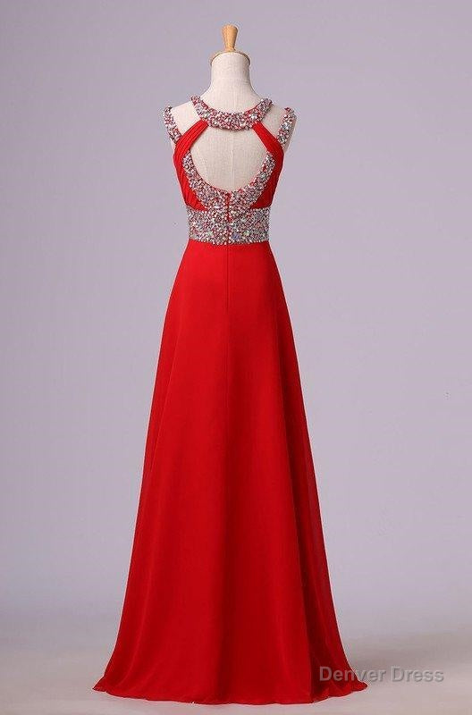 2026 Gorgeous Red Beading Open Back Chiffon Prom Dresses